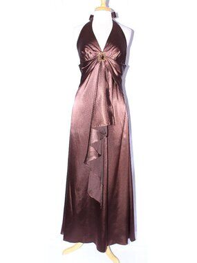 Cindy #1003 Charmeuse Satin Vintage Formal Bridesmaid Dress-Size 2X-Brown-NEW